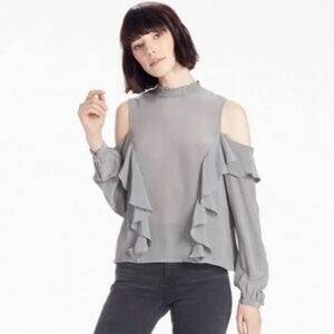 100% SILK Lucky Brand cold shoulder Grey Blouse